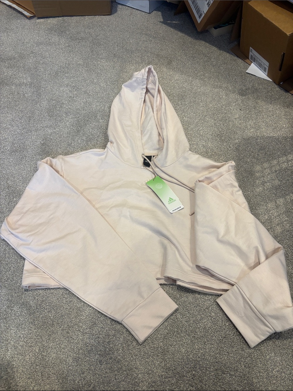 adidas cream Cropped Hoodie with Drawstring Hood